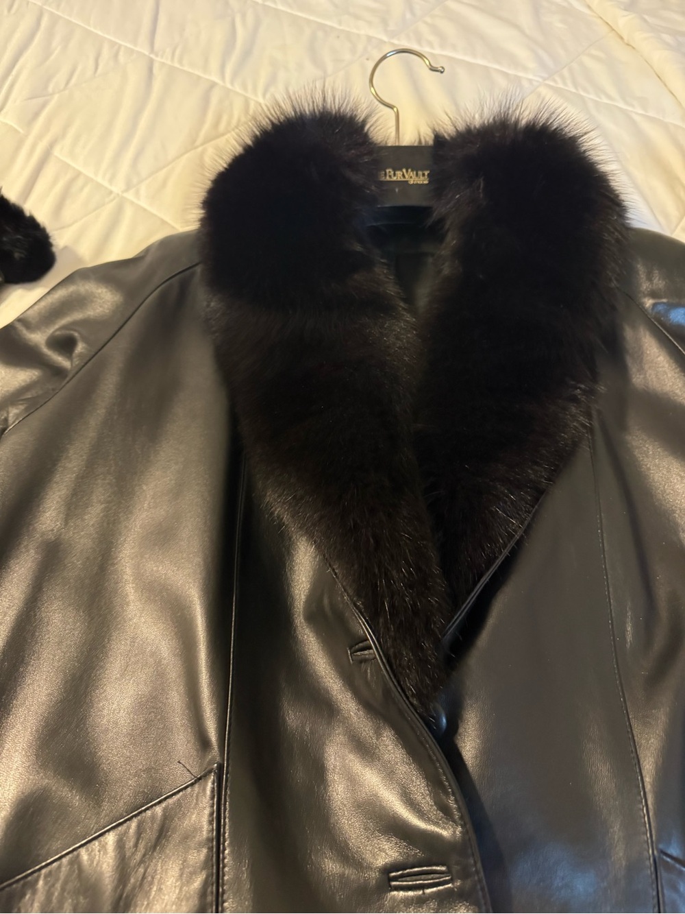 Black Leather Jacket with Fur Collar - Barneys New York